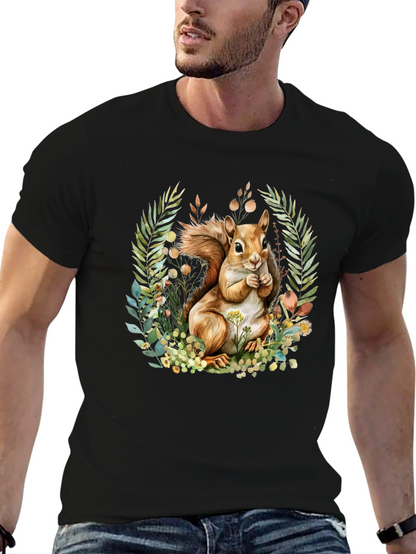 Camiseta Negra con Diseño de Ardilla y Flores