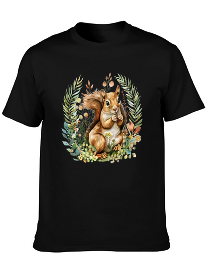 Camiseta Negra con Diseño de Ardilla y Flores