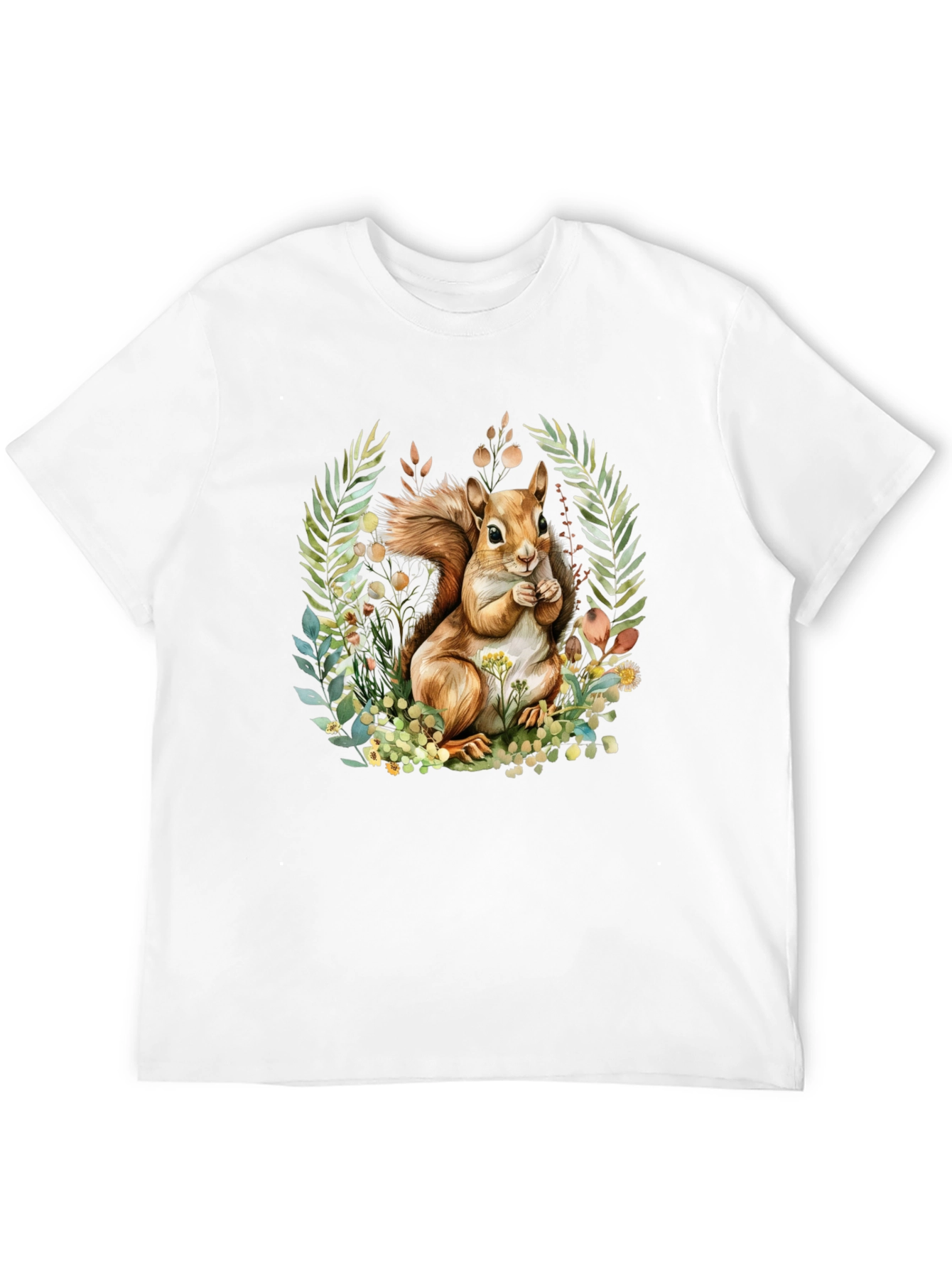 Camiseta Negra con Diseño de Ardilla y Flores