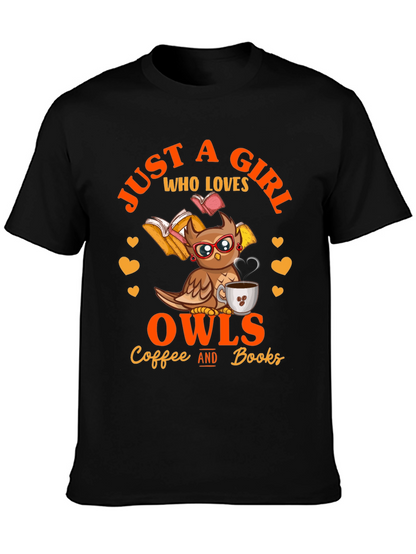 Camiseta Negra: Just A Girl Who Loves Owls