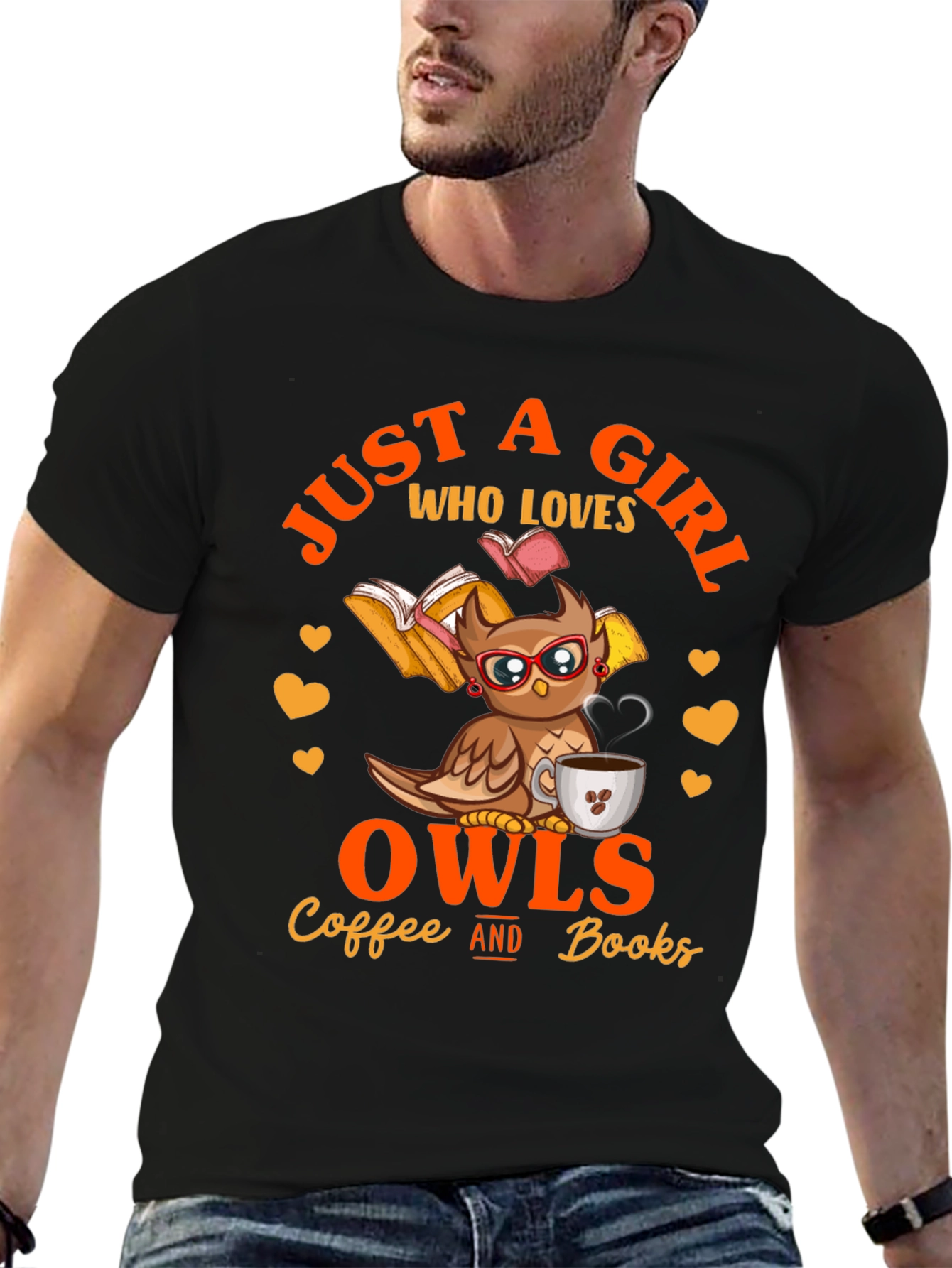 Camiseta Negra: Just A Girl Who Loves Owls