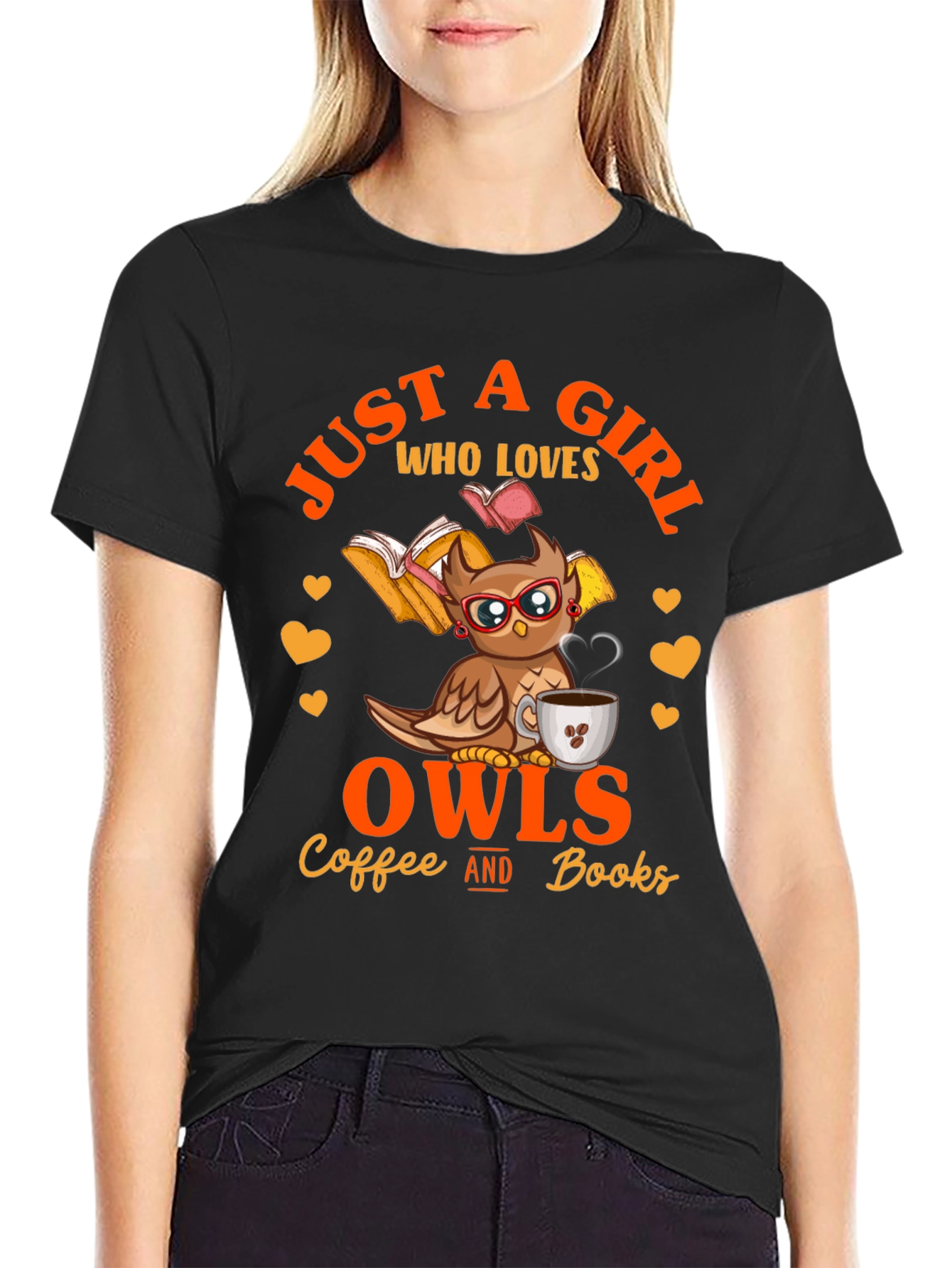 Camiseta Negra: Just A Girl Who Loves Owls