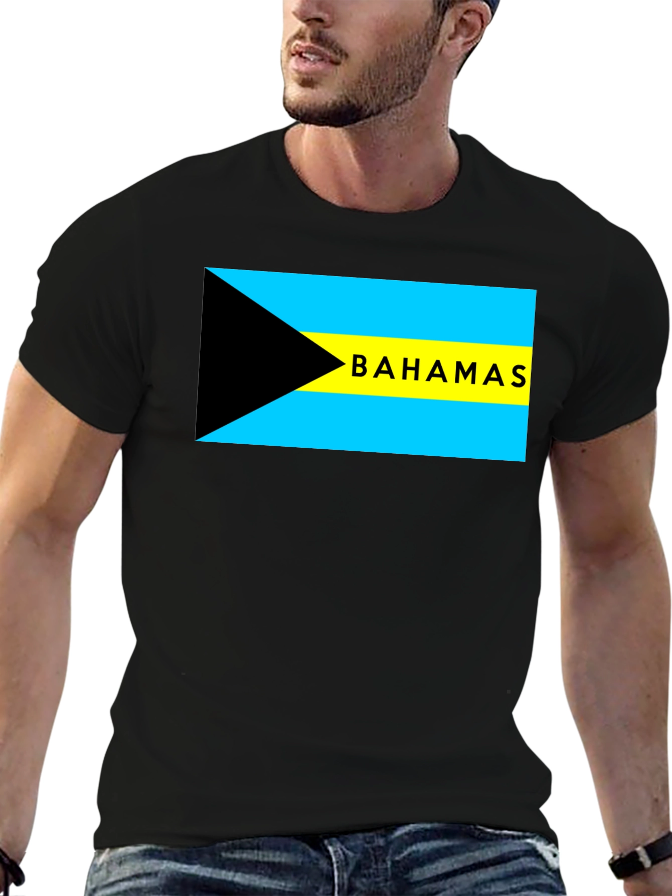 Camiseta Negra con Bandera de Bahamas
