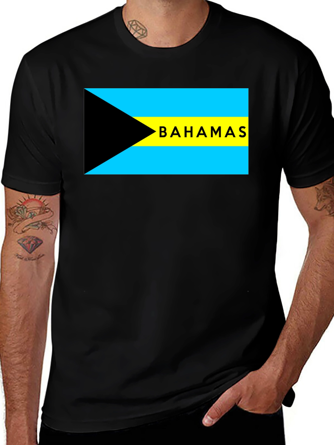 Camiseta Negra con Bandera de Bahamas