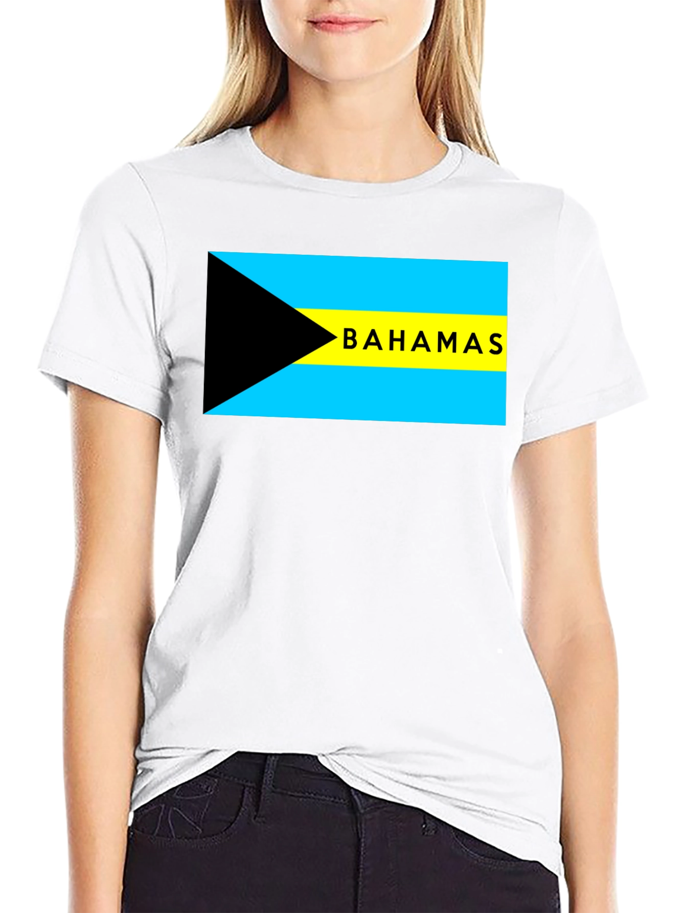 Camiseta Negra con Bandera de Bahamas