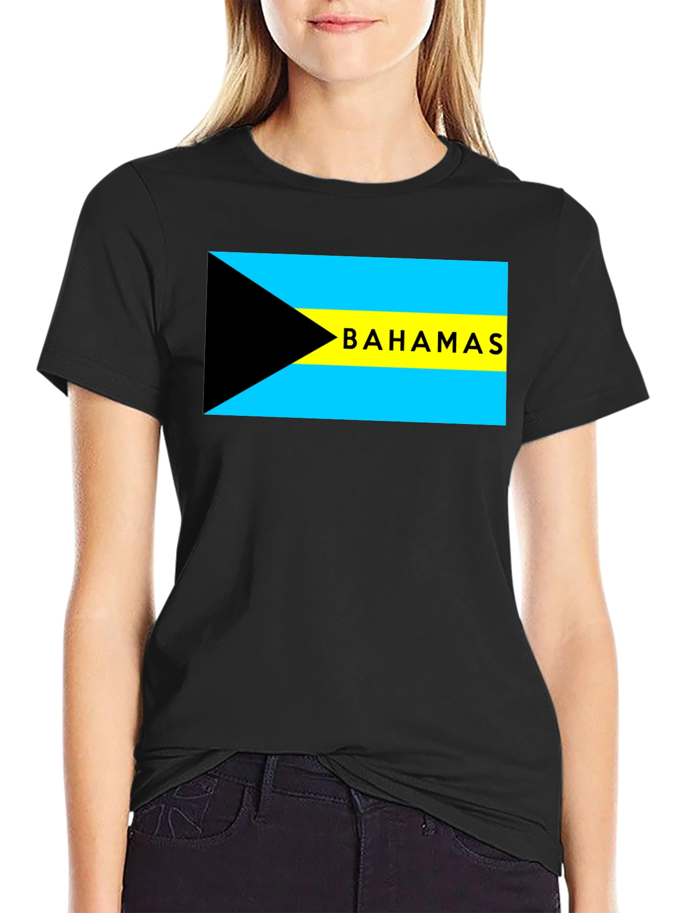 Camiseta Negra con Bandera de Bahamas