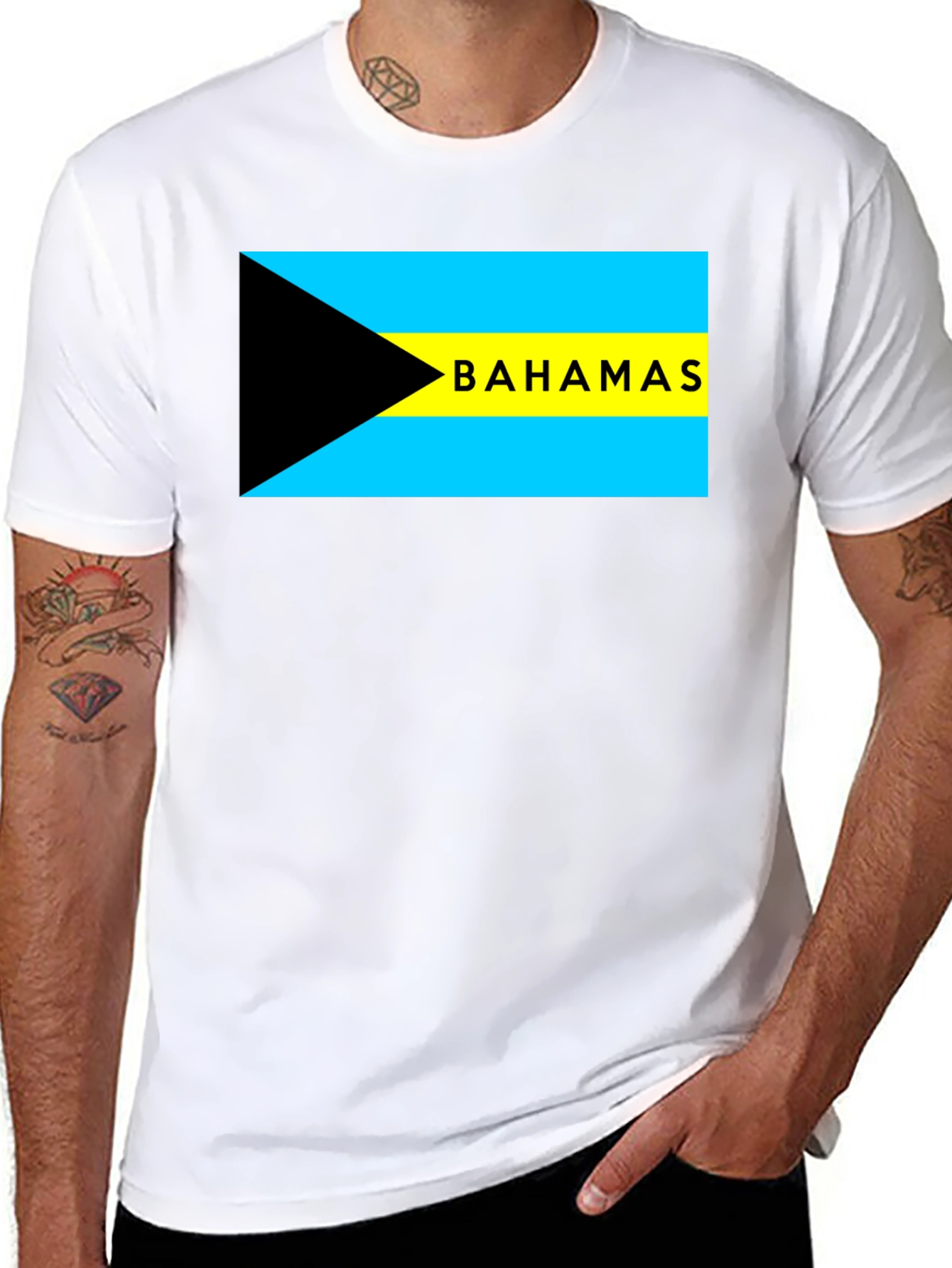 Camiseta Negra con Bandera de Bahamas