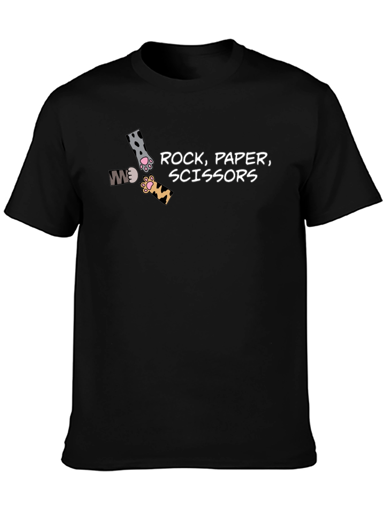 Camiseta Negra Piedra Papel Tijeras Felina