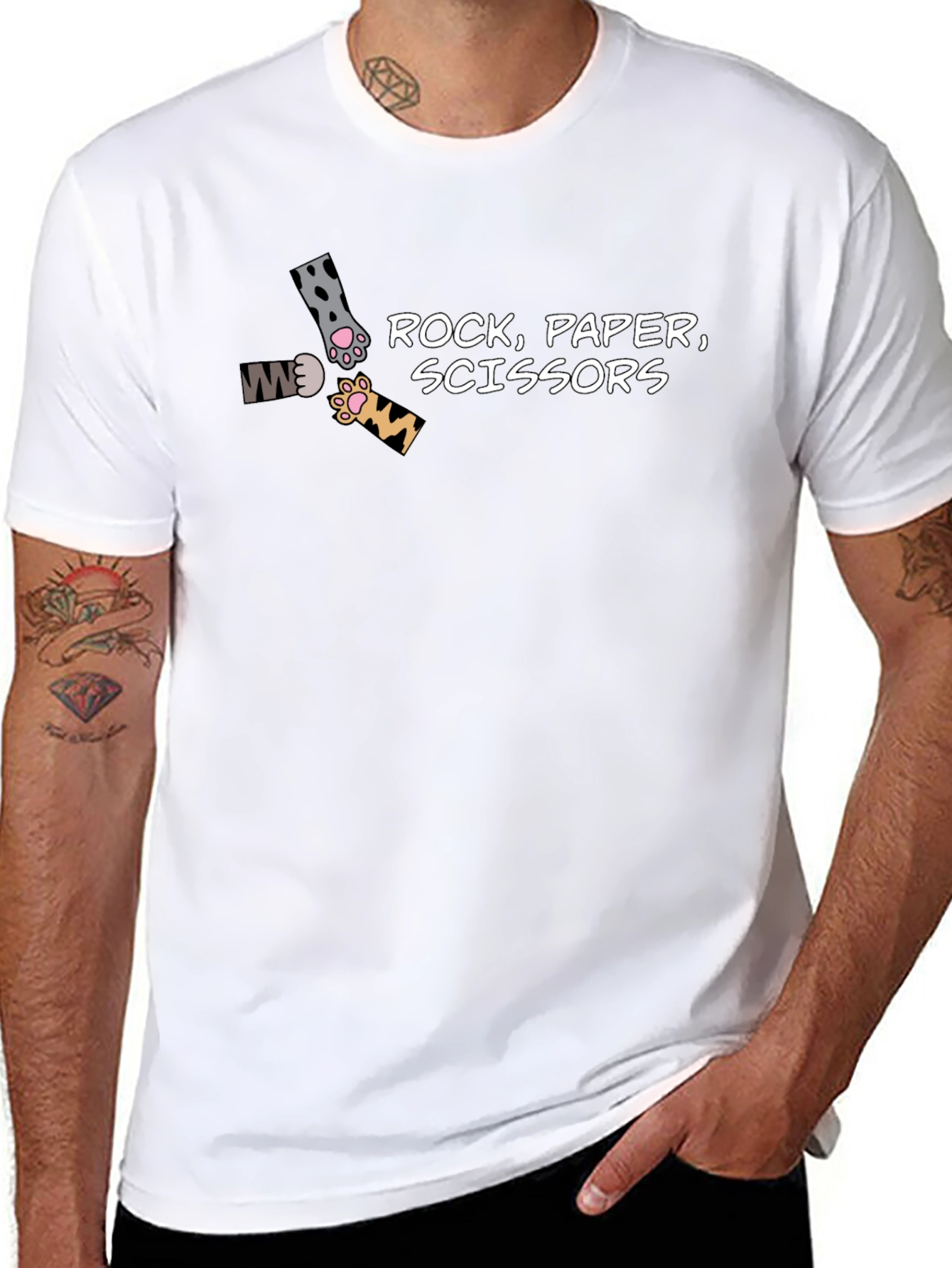 Camiseta Negra Piedra Papel Tijeras Felina