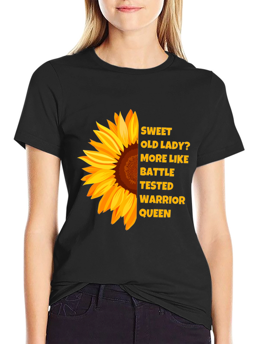 Camiseta Negra con Diseño de Girasol y Texto Inspirador