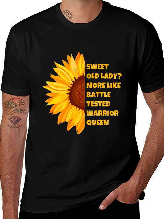 Camiseta Negra con Diseño de Girasol y Texto Inspirador