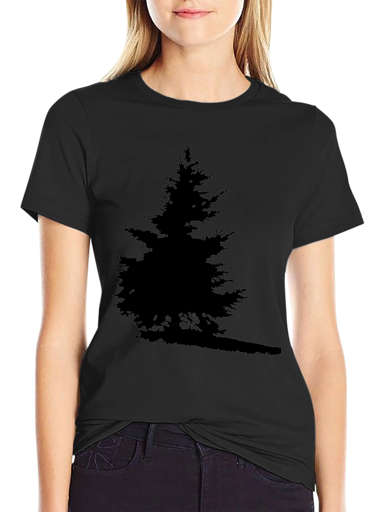 Camiseta Negra Árbol Silueta para Hombre