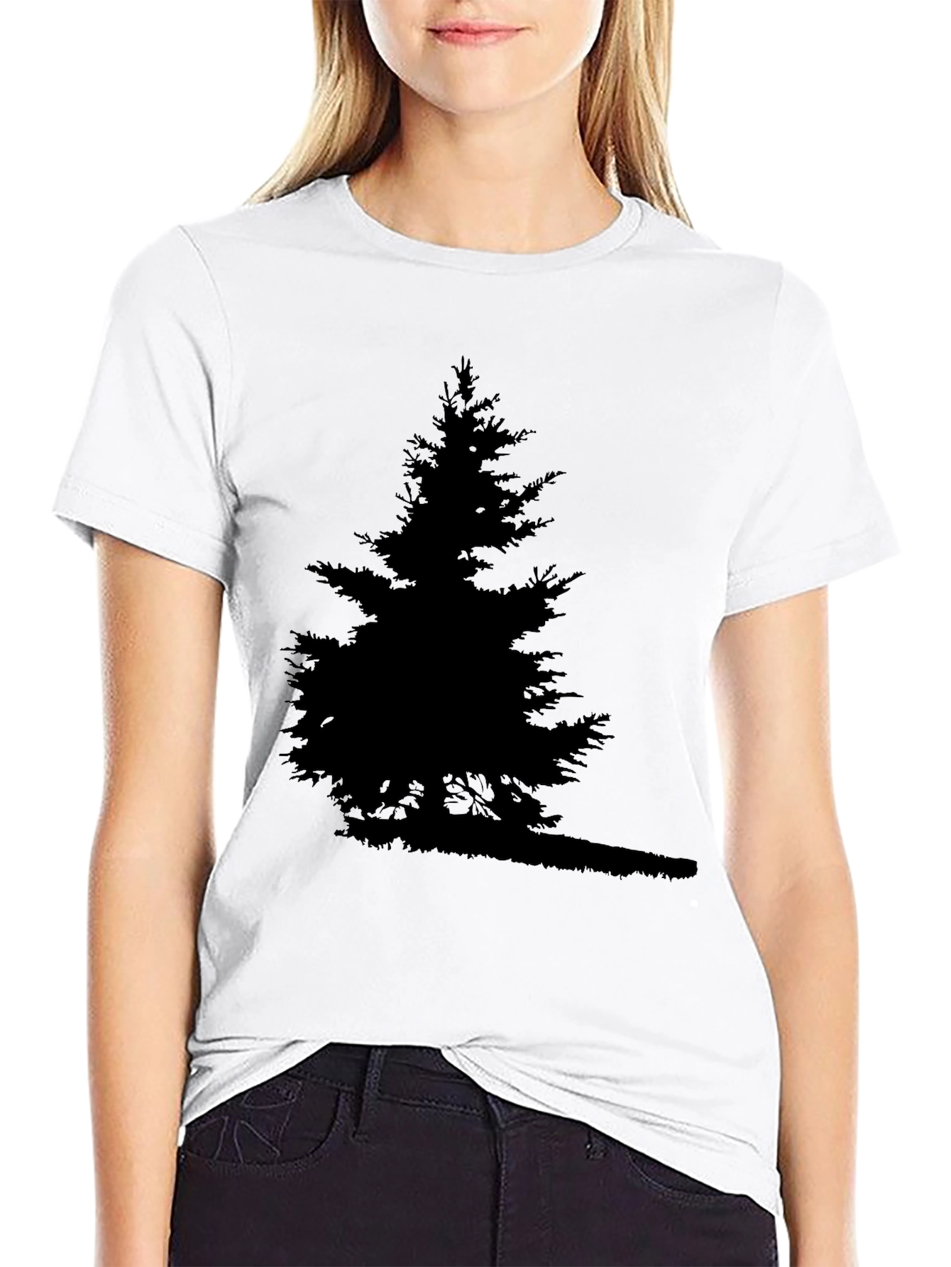 Camiseta Negra Árbol Silueta para Hombre