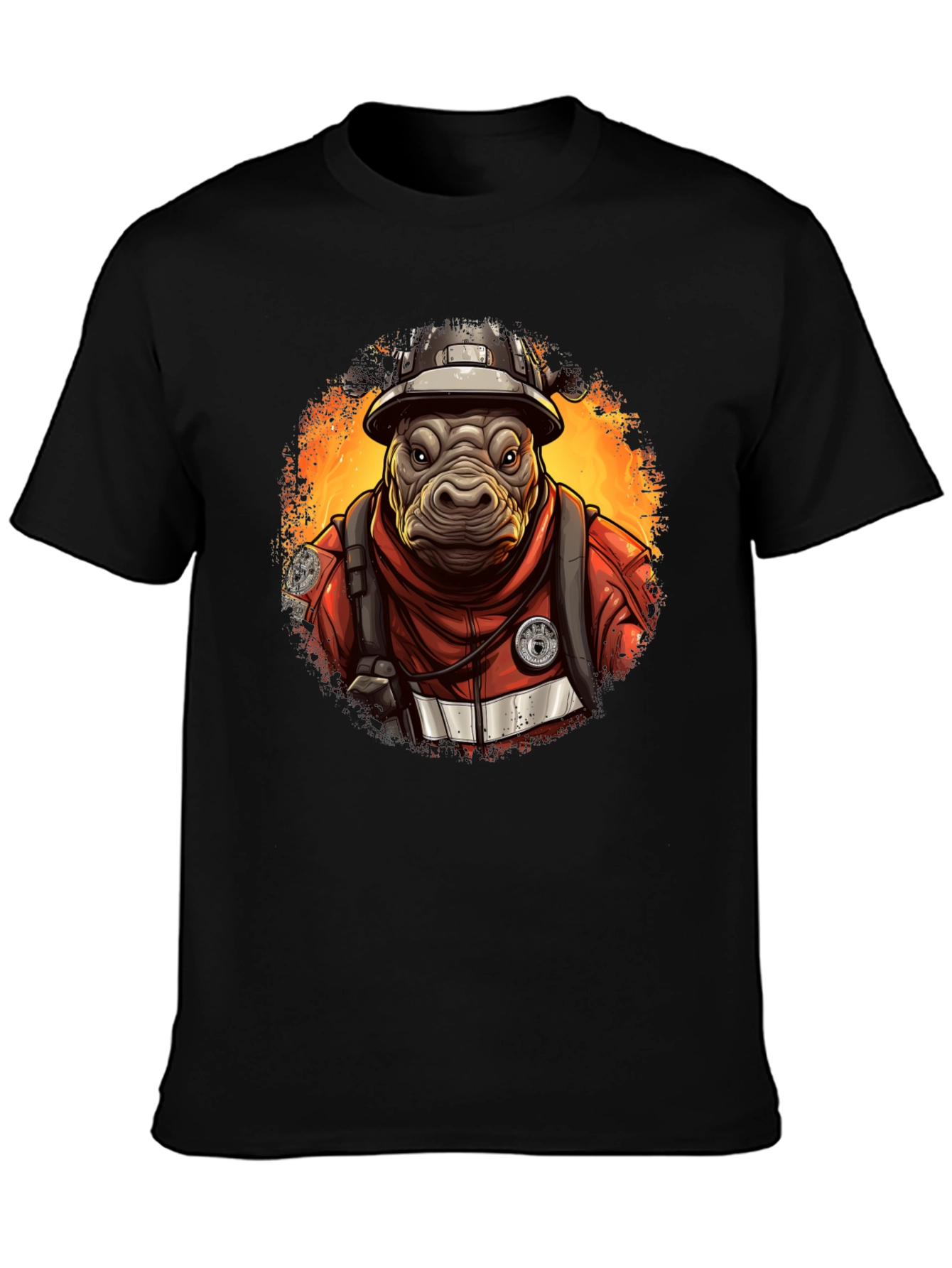 Camiseta Negra Bombero Hipopótamo