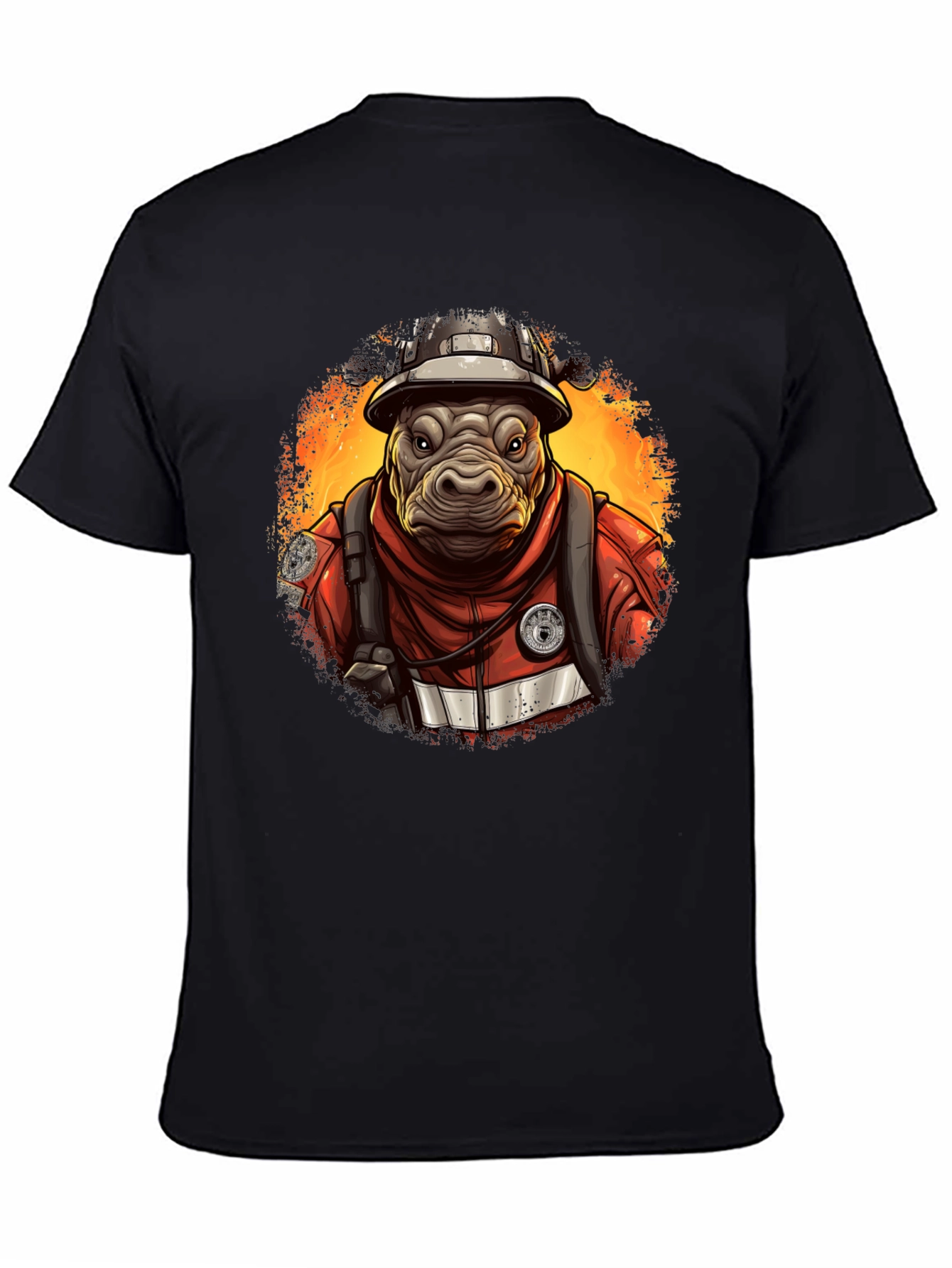 Camiseta Negra Bombero Hipopótamo