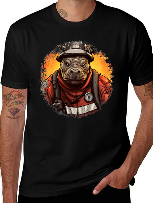Camiseta Negra Bombero Hipopótamo