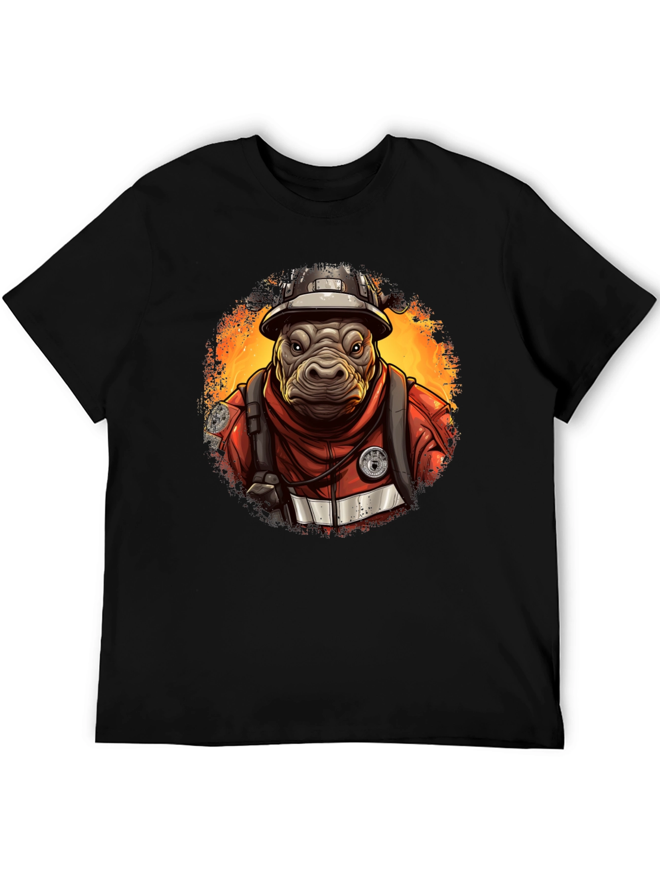 Camiseta Negra Bombero Hipopótamo