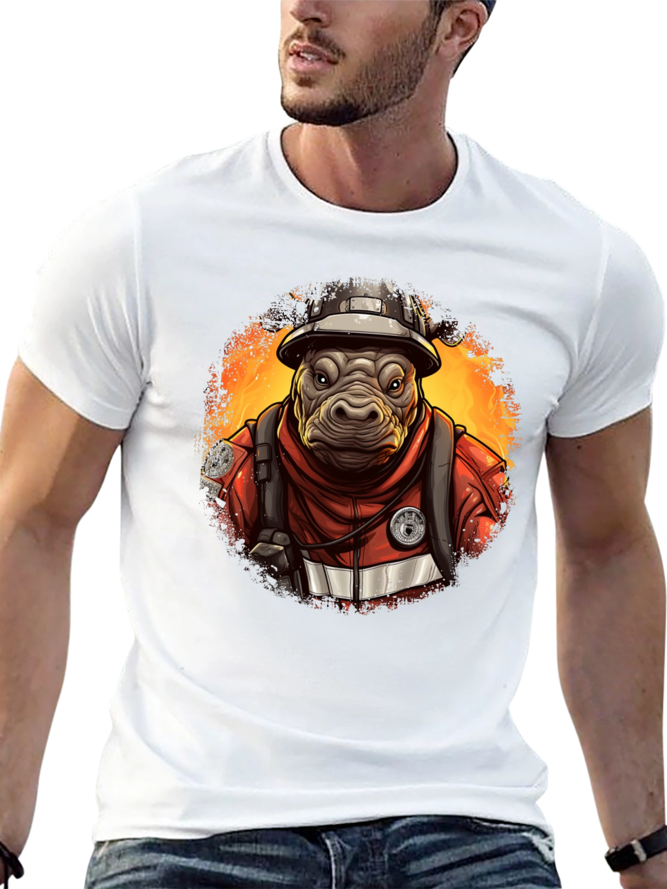 Camiseta Negra Bombero Hipopótamo