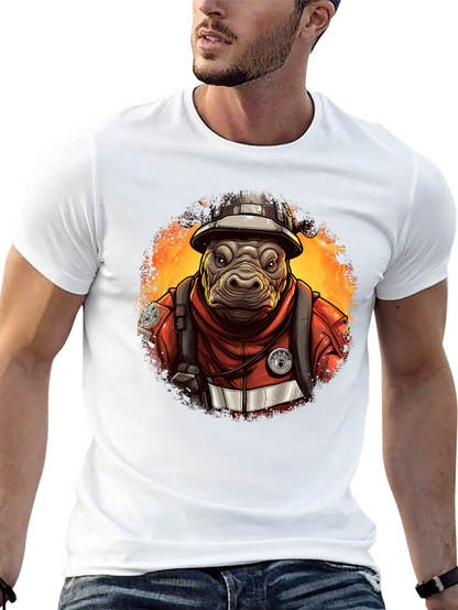 Camiseta Negra Bombero Hipopótamo