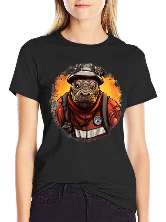 Camiseta Negra Bombero Hipopótamo