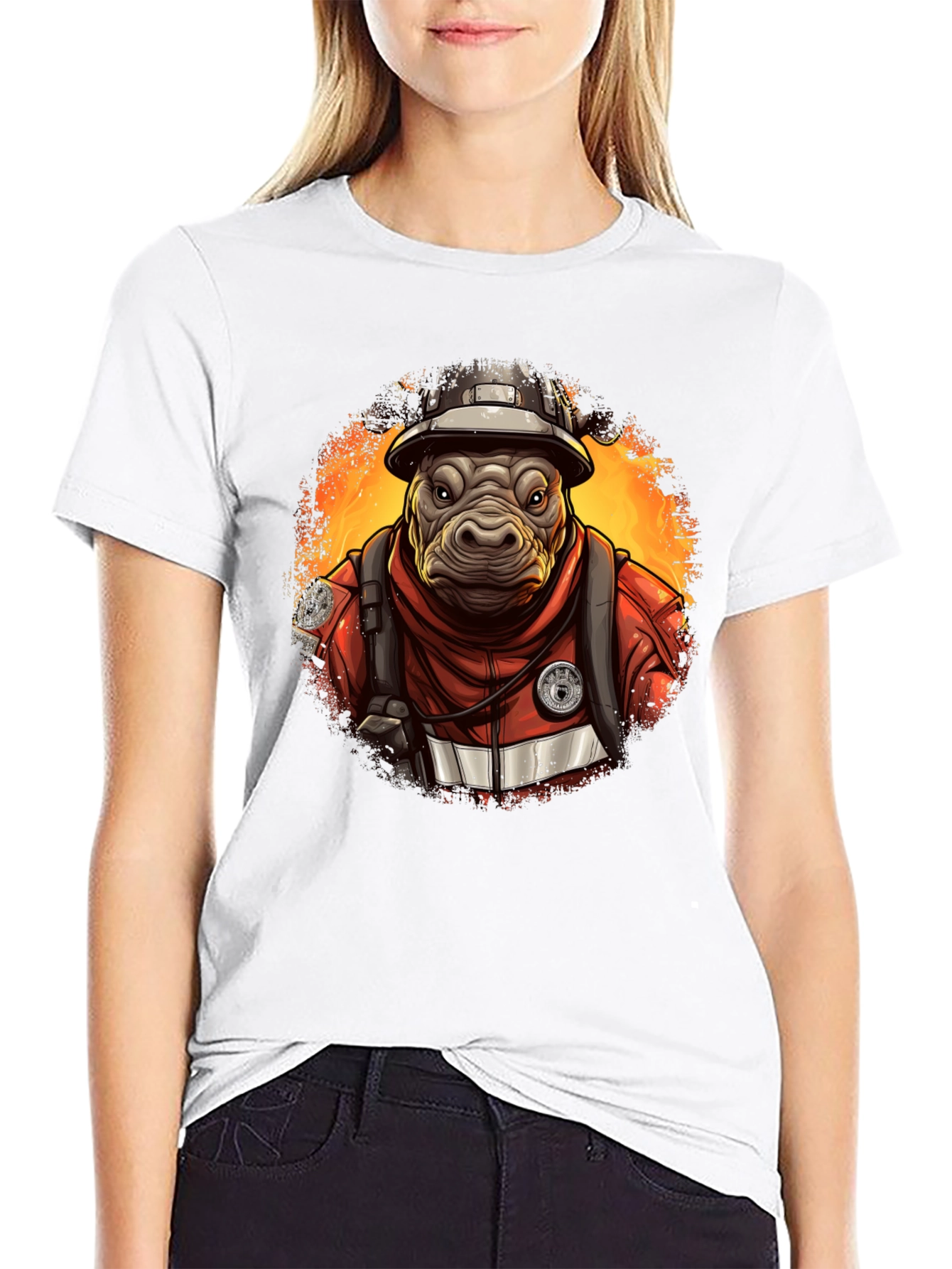 Camiseta Negra Bombero Hipopótamo