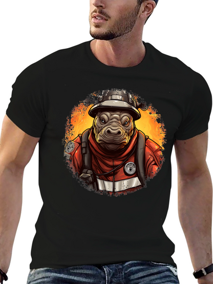 Camiseta Negra Bombero Hipopótamo
