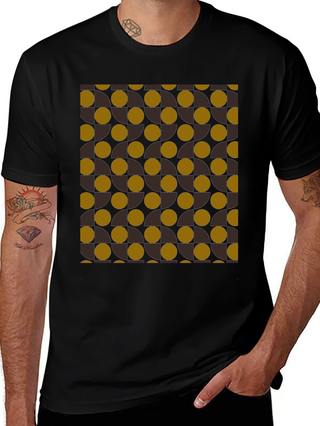 Camiseta Negra con Diseño Geométrico Abstracto