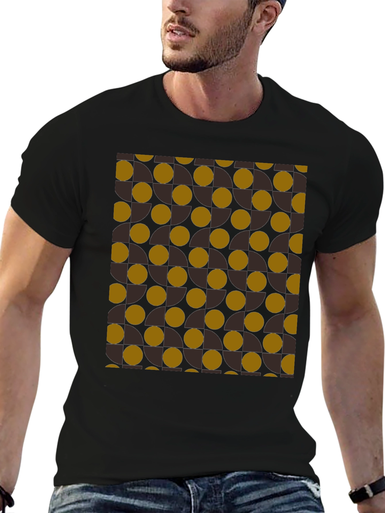 Camiseta Negra con Diseño Geométrico Abstracto