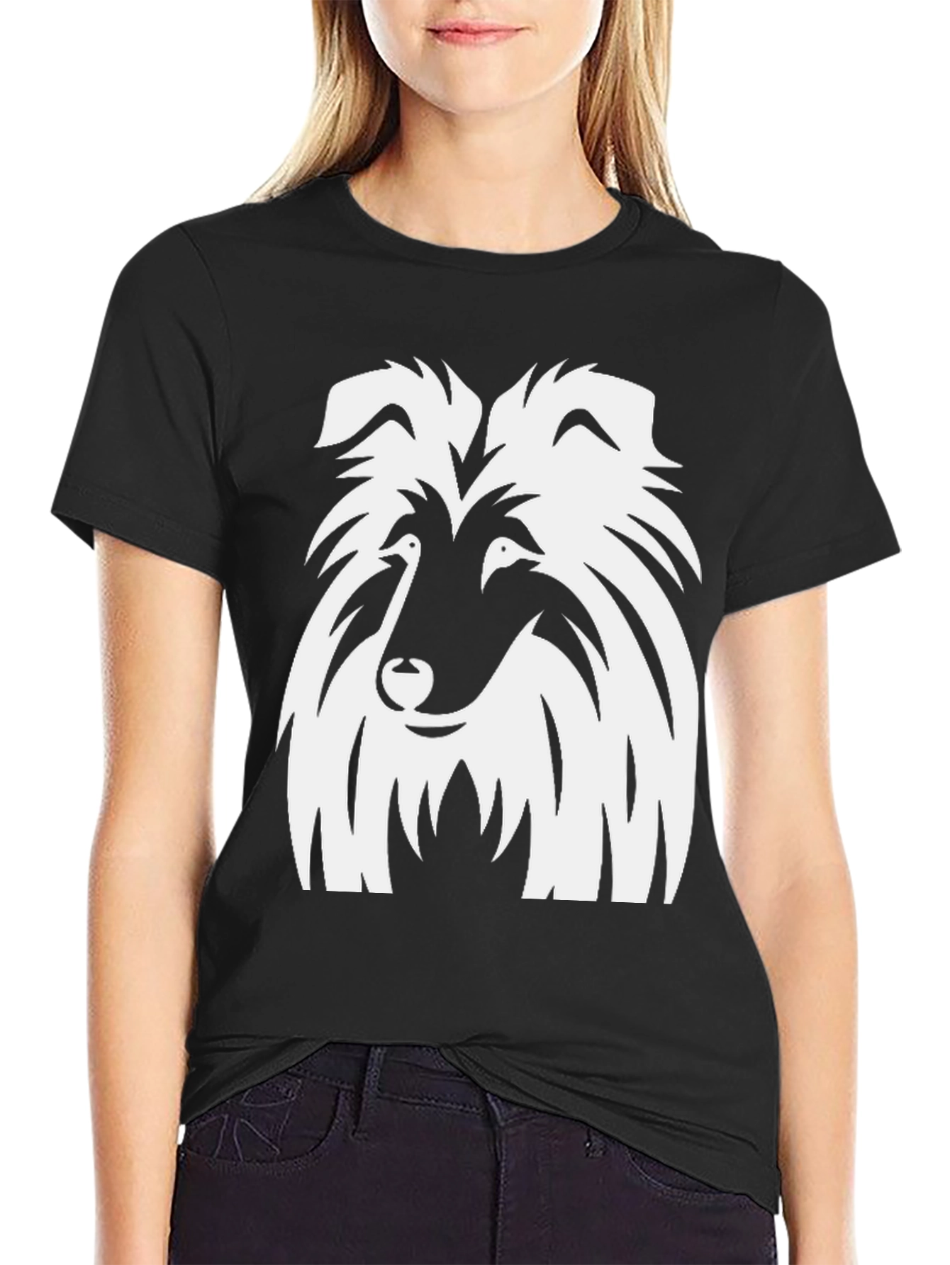 Camiseta Negra con Diseño de Collie Blanco