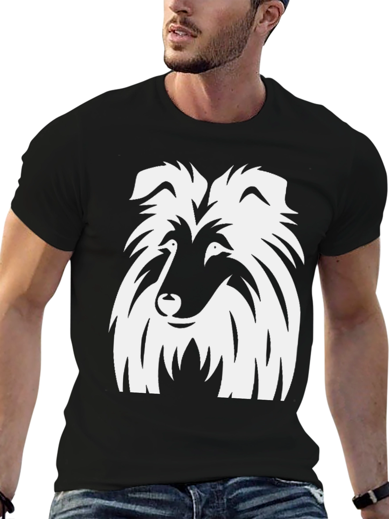 Camiseta Negra con Diseño de Collie Blanco