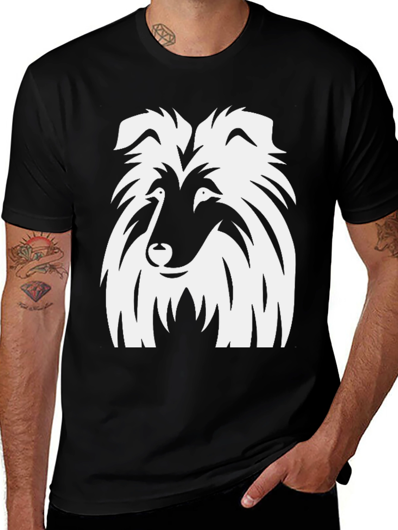 Camiseta Negra con Diseño de Collie Blanco