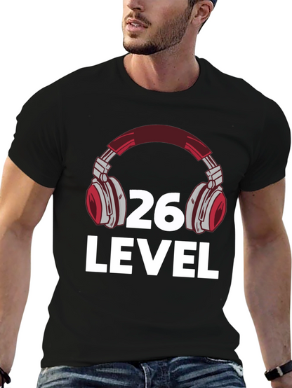 Camiseta Negra Nivel 26 Gamer con Audífonos