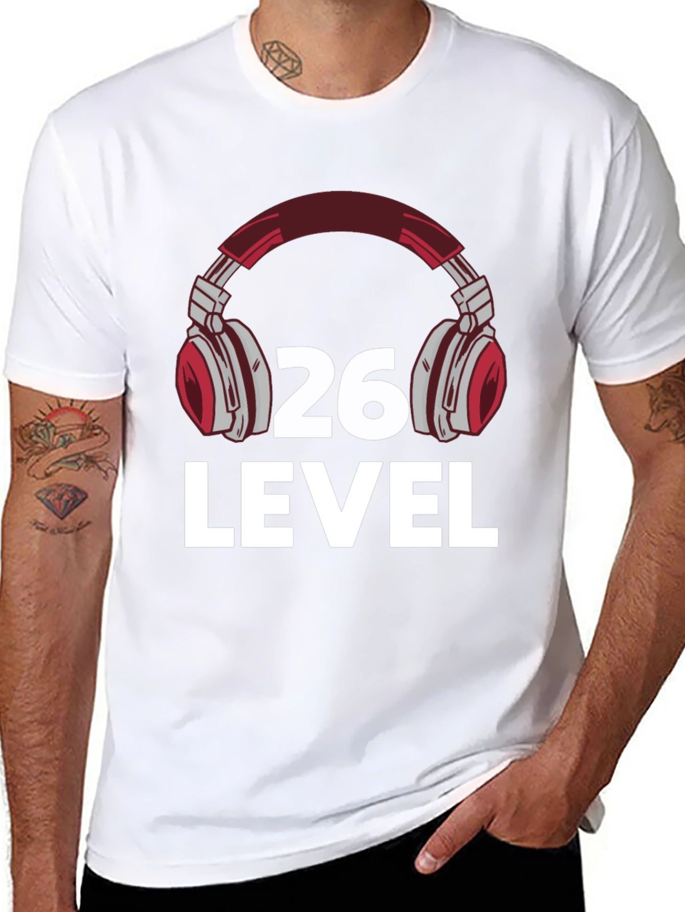 Camiseta Negra Nivel 26 Gamer con Audífonos