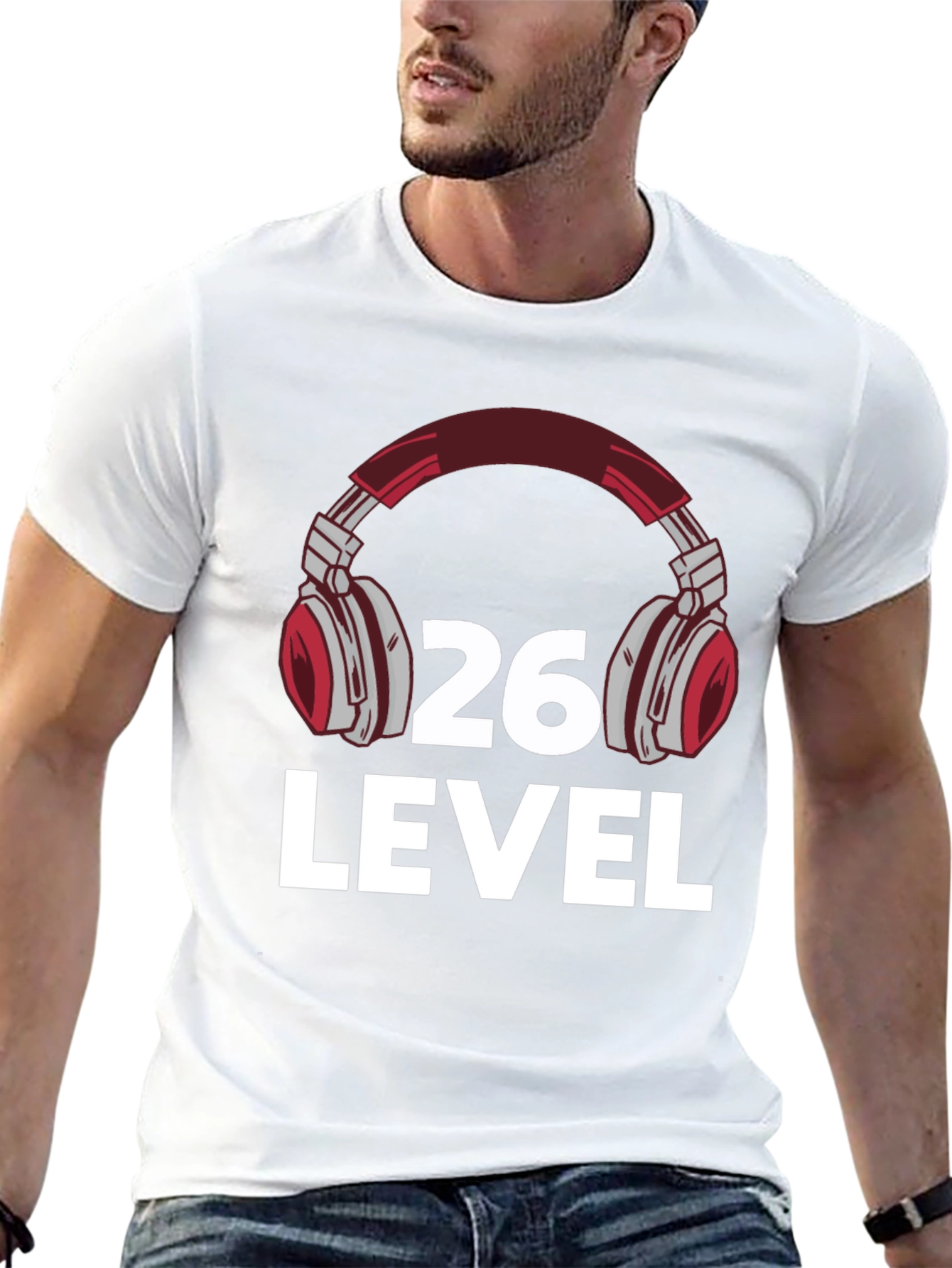 Camiseta Negra Nivel 26 Gamer con Audífonos