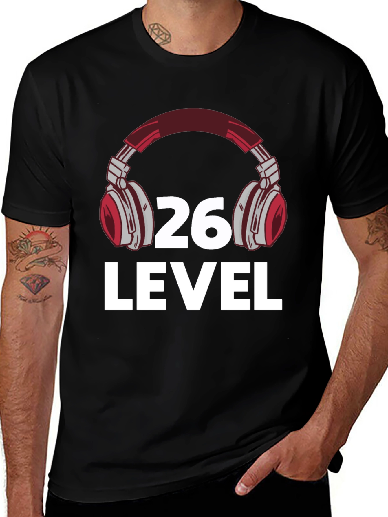 Camiseta Negra Nivel 26 Gamer con Audífonos