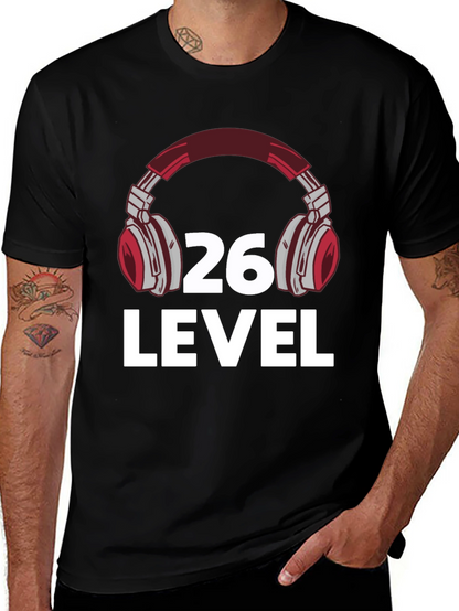 Camiseta Negra Nivel 26 Gamer con Audífonos