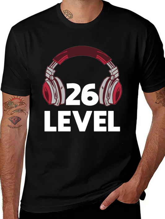 Camiseta Negra Nivel 26 Gamer con Audífonos