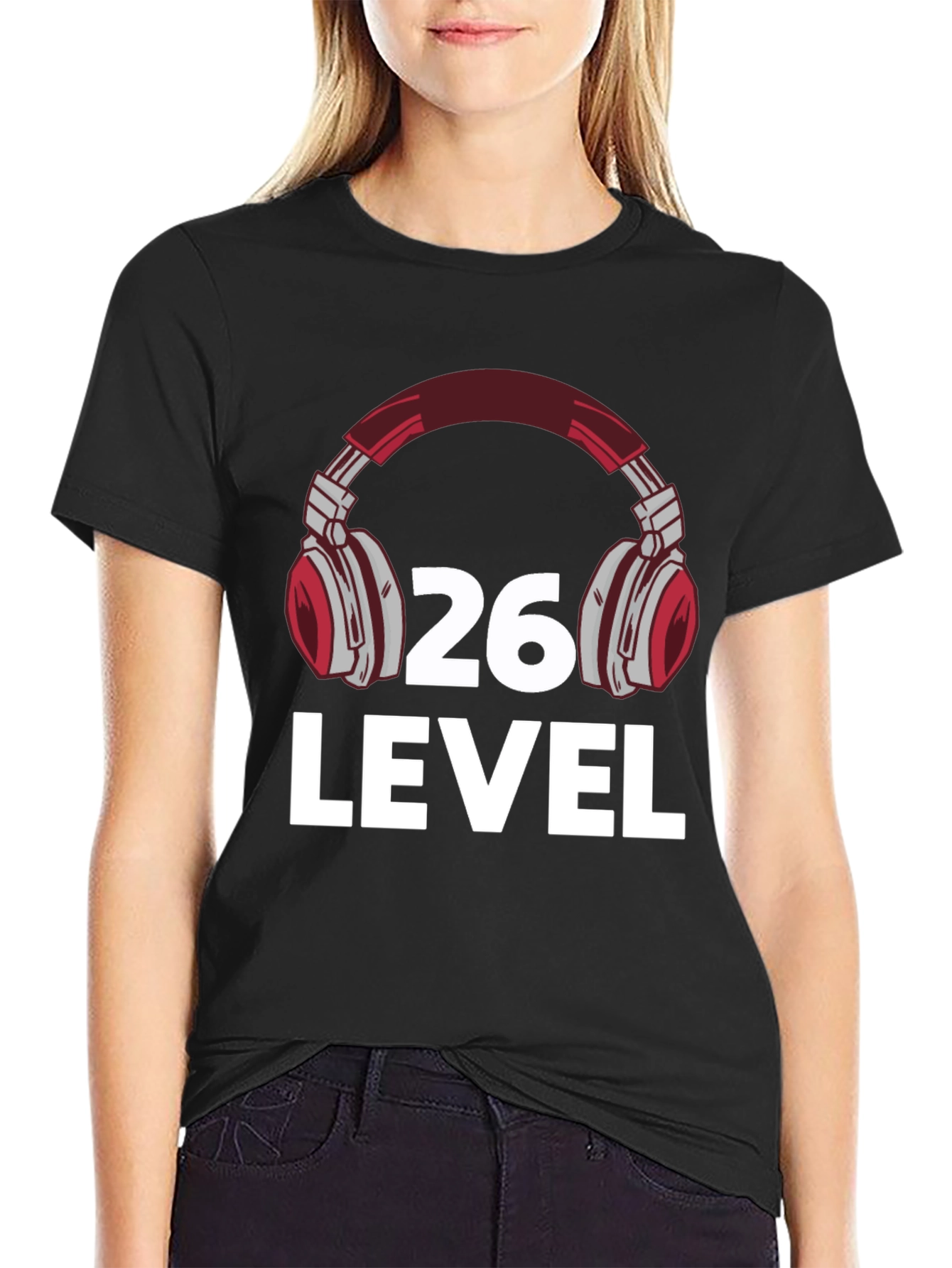 Camiseta Negra Nivel 26 Gamer con Audífonos