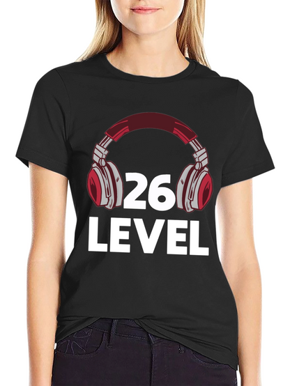 Camiseta Negra Nivel 26 Gamer con Audífonos