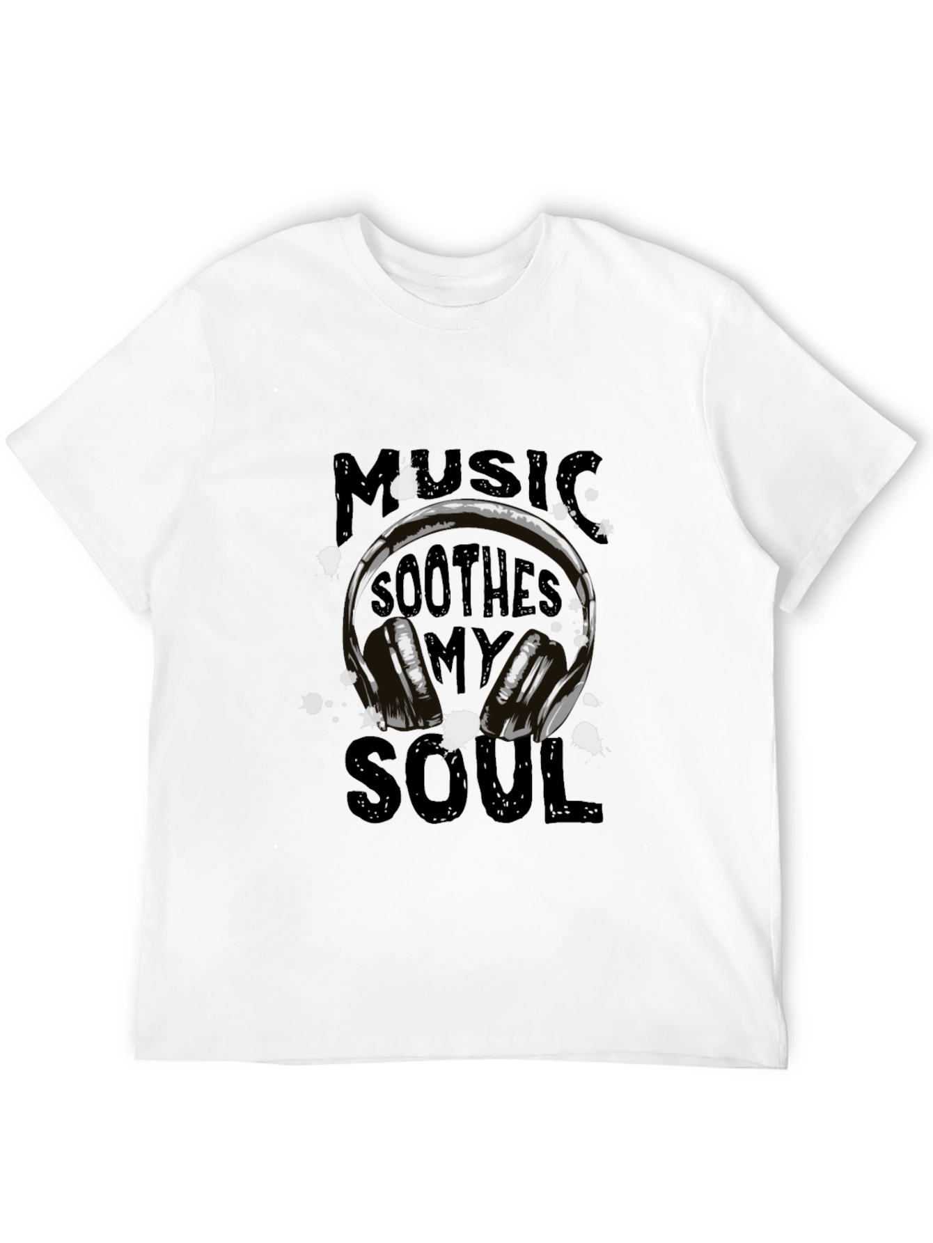 Camiseta Negra con Diseño de Auriculares y Música
