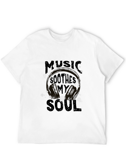Camiseta Negra con Diseño de Auriculares y Música