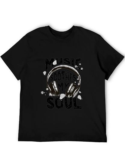 Camiseta Negra con Diseño de Auriculares y Música