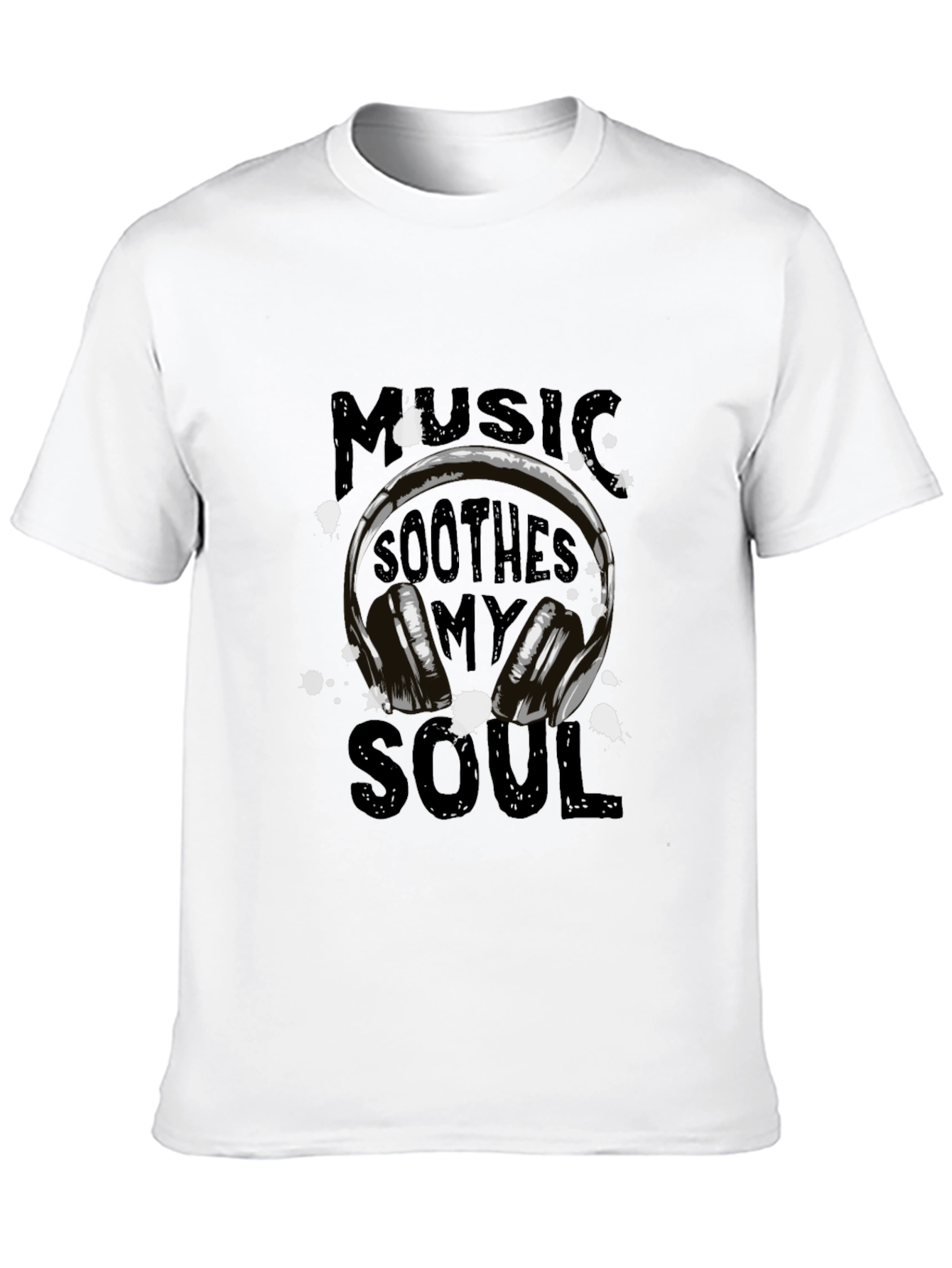Camiseta Negra con Diseño de Auriculares y Música