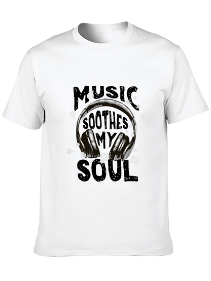 Camiseta Negra con Diseño de Auriculares y Música