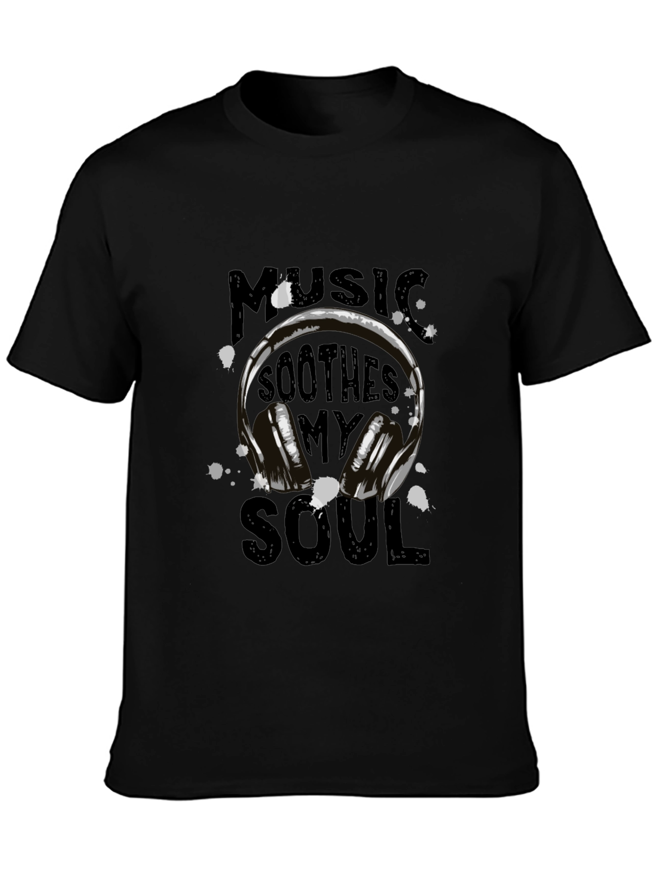Camiseta Negra con Diseño de Auriculares y Música