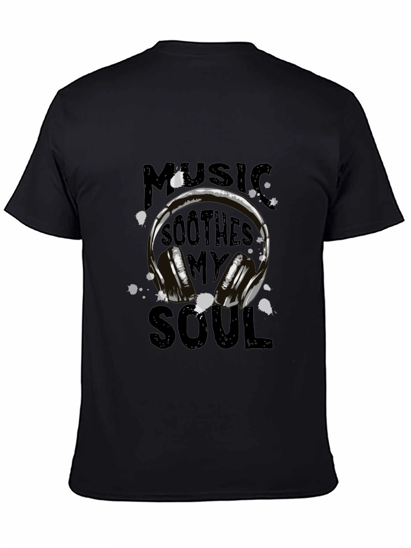 Camiseta Negra con Diseño de Auriculares y Música