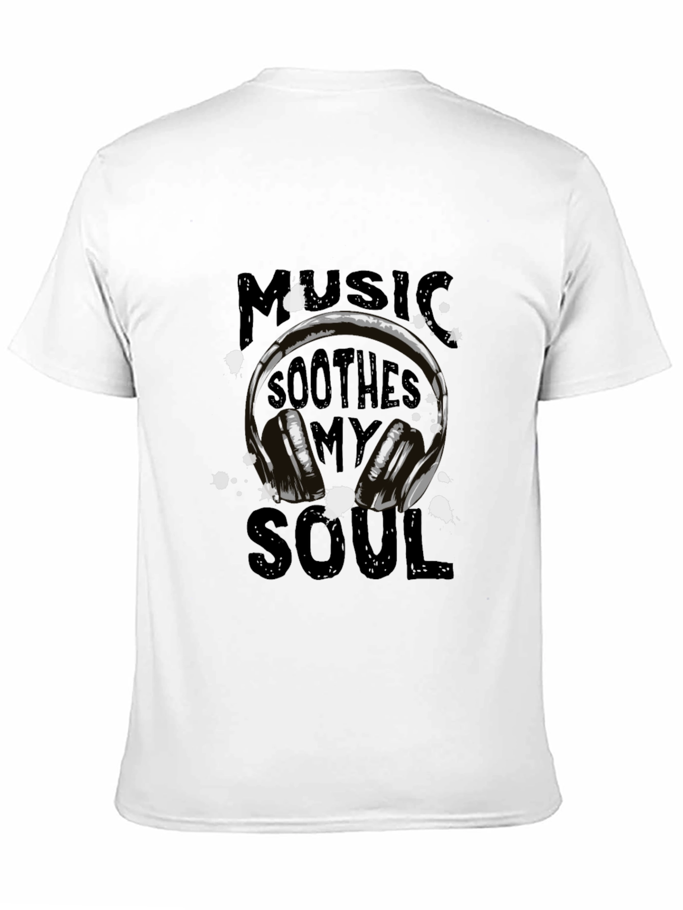 Camiseta Negra con Diseño de Auriculares y Música