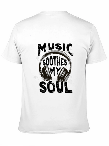 Camiseta Negra con Diseño de Auriculares y Música