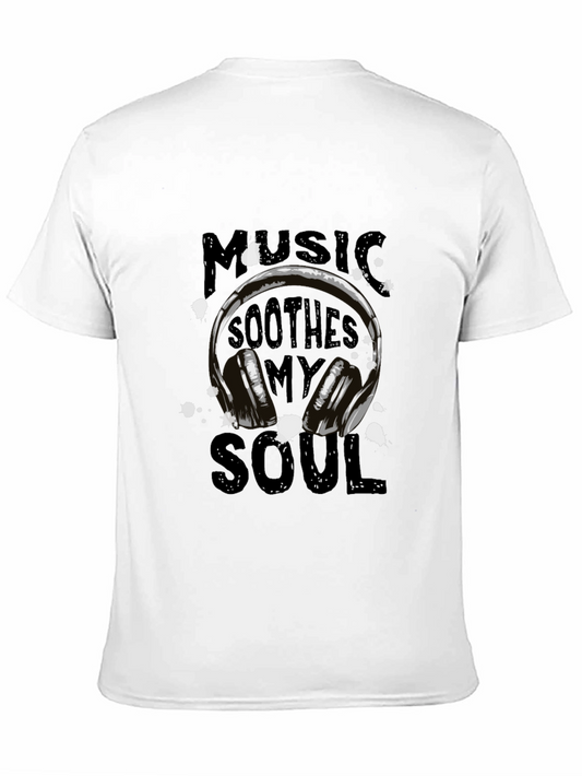 Camiseta Negra con Diseño de Auriculares y Música