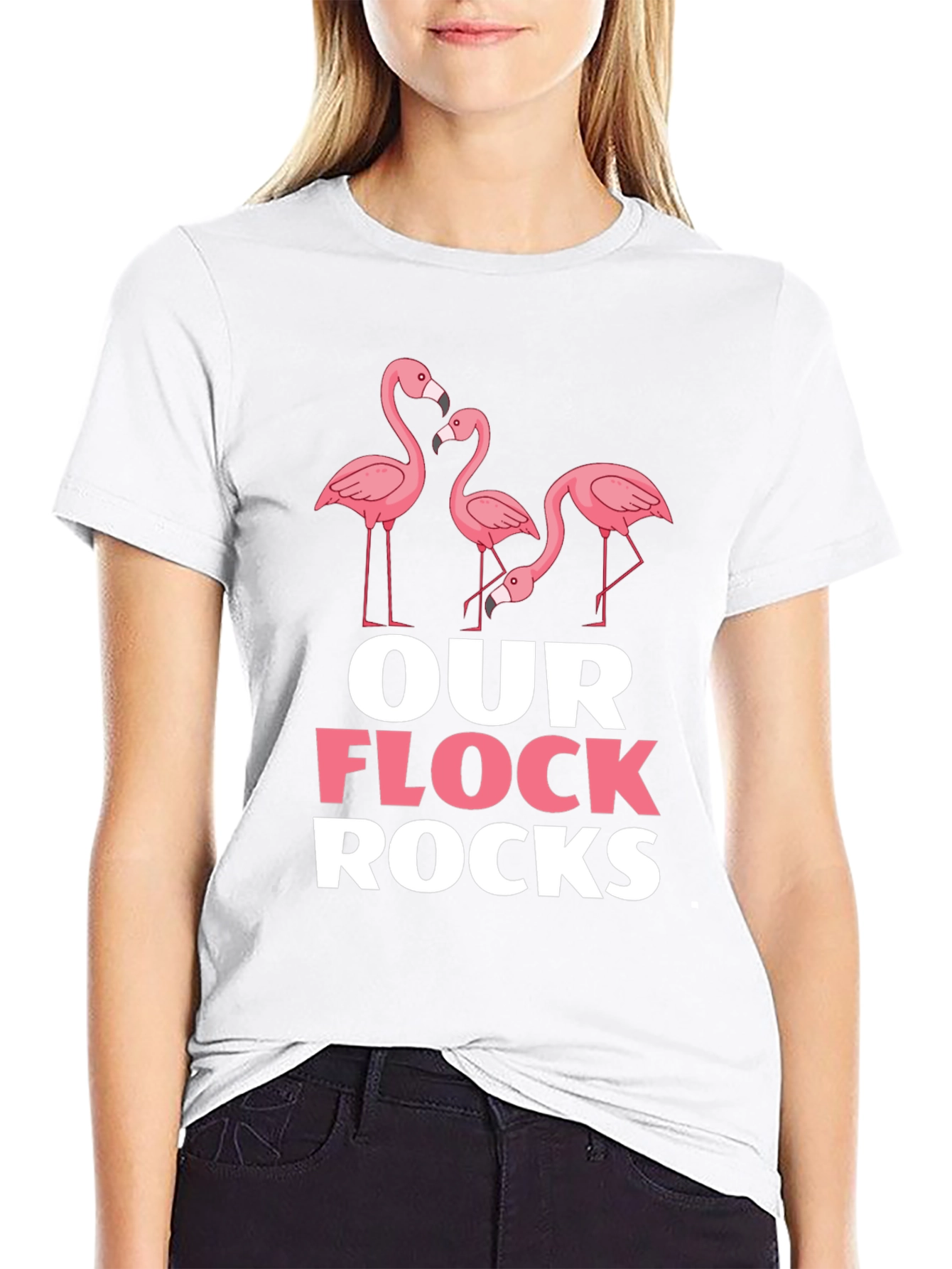 Camiseta Negra con Diseño de Flamencos Our Flock Rocks